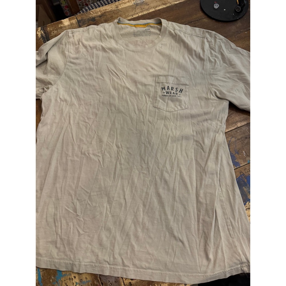 Marsh Wear Mens XL Khaki Tan Camo Graphic Pocket T-Shirt Pursuit of Good Times